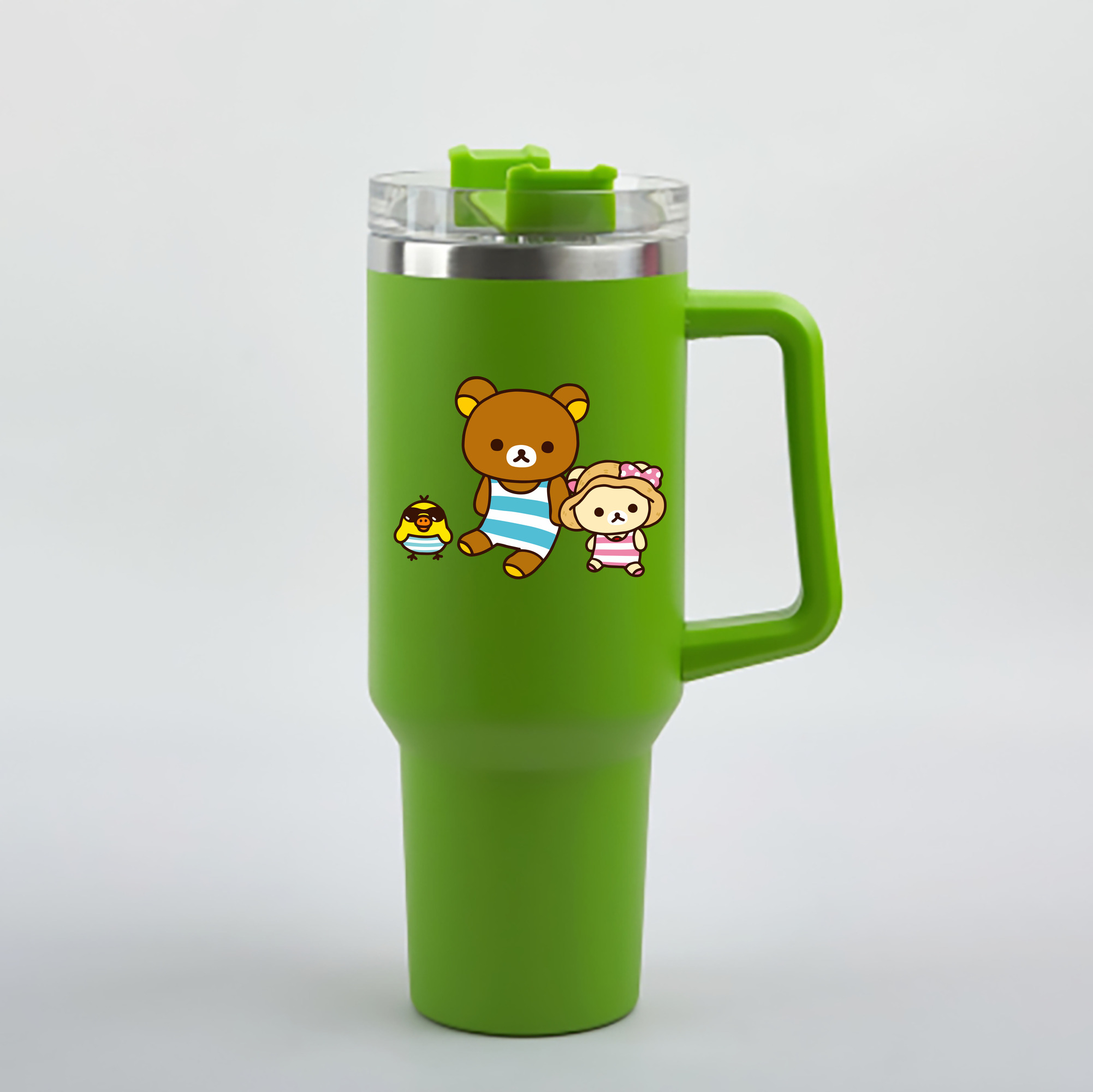 （画像用） リラックマ リラックマ キイロイトリ Rilakkuma Korilakkuma Kiiroitori 1200mL車用タンブラー - クリスタルステッカー（プラスチックストロー付き）